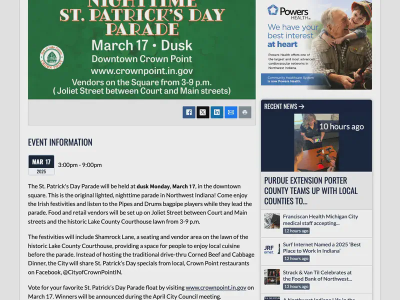 City of Crown Point St. Patrick's Day Parade
