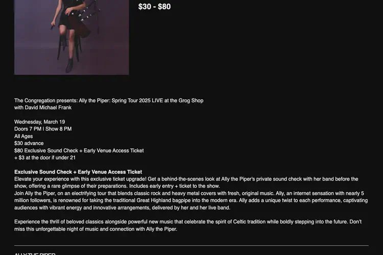 Ally The Piper: Spring Tour 2025