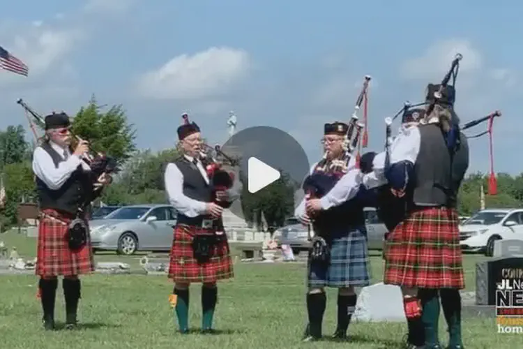 Bagpipes played Amazing Grace during the graveside service. As the Caledonia Lodge Bagpipe ...