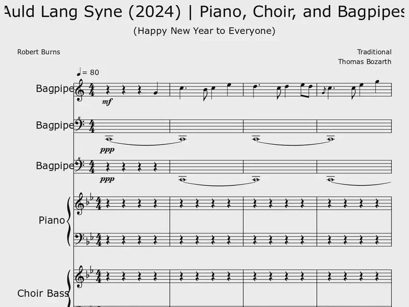 Auld Lang Syne | Piano, Choir, and Bagpipes - Flat