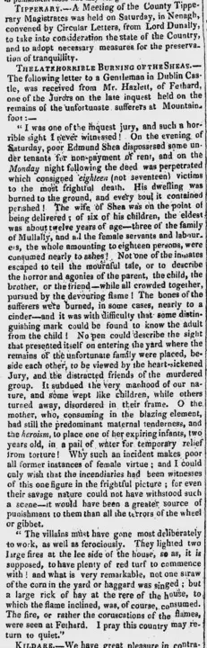17 people are burned to death in a house in Tubber, Co. Tipperary, probably by Rockite agitators