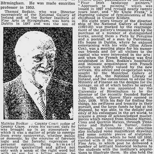Thomas Bodkin, lawyer and professor, is born in Dublin