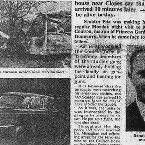 Billy Fox, Prostestant Irish Nationalist senator from Monaghan, assassinated