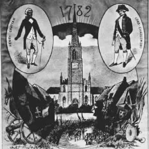 British goods are boycotted in Ireland; armed Volunteers parade in College Green, Dublin in November and demand 'a free trade or else'