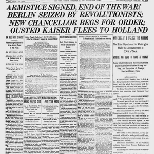 Armistice Day, World War I ends on the, 11th hour of the, 11th day of the, 11th month.