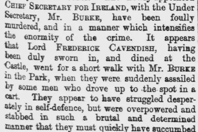 Special inquiry into the Phoenix Park murders, in which Parnell is falsely implicated