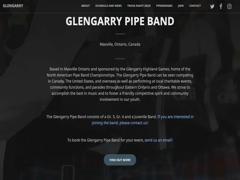 Website preview for glengarrypipeband.ca