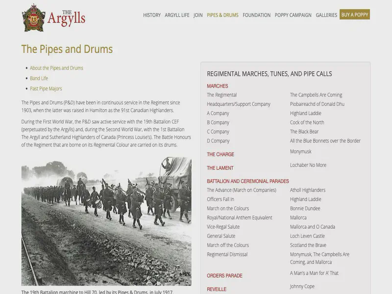 Website preview for www.argylls.ca