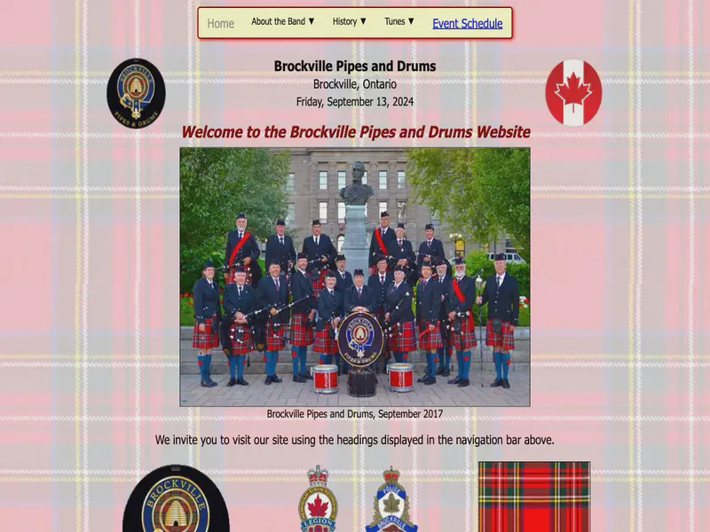 Website preview for www.brockvillepipesanddrums.ca