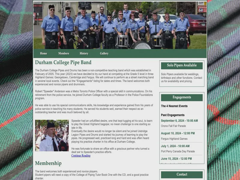 Website preview for www.durhamcollegepipeband.com