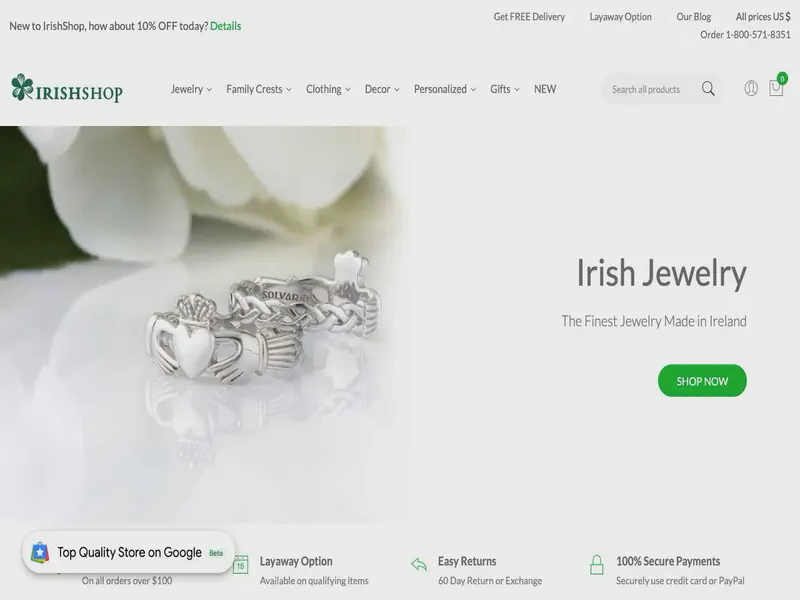 Website preview for www.irishshop.com