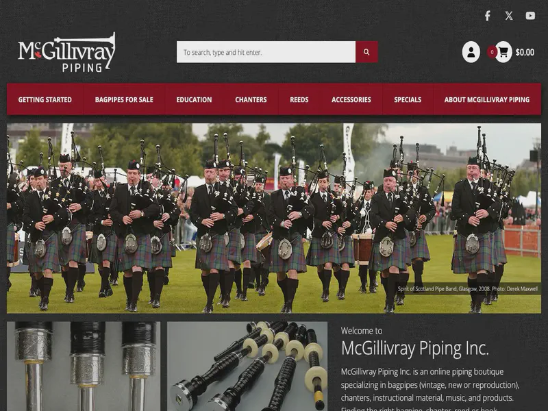 Website preview for www.piping.on.ca