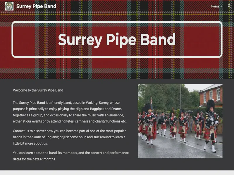 Website preview for www.surreypipeband.co.uk